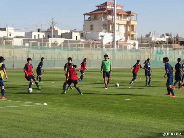 U-17 Japan women's squad hold an official training at the third group-stage match venue in World Cup Jordan