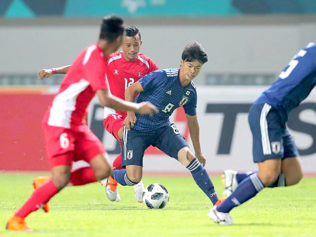 U-21 Japan National Team wins 1-0 against Nepal in their first match of the 18th Asian Games 2018 Jakarta Palembang