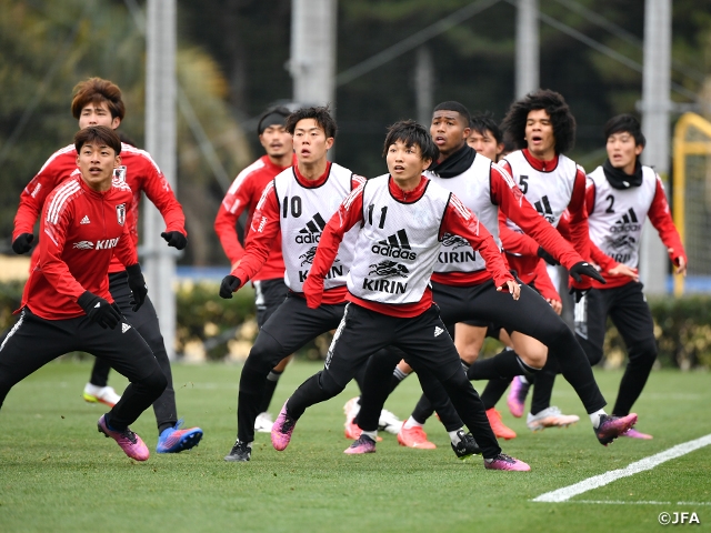 U-21日本代表　翌日のトレーニングマッチを見据えてトレーニングとミーティングでチーム力を高める