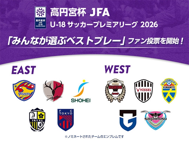 「みんなが選ぶベストプレー」ファン投票を開始！　高円宮杯 JFA U-18サッカープレミアリーグ 2026