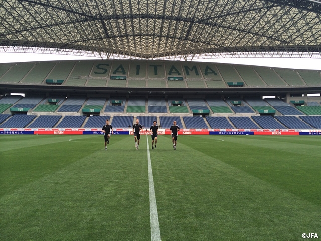 Referees prepare the day before the Kirin Challenge Cup 2014 at Saitama Stadium